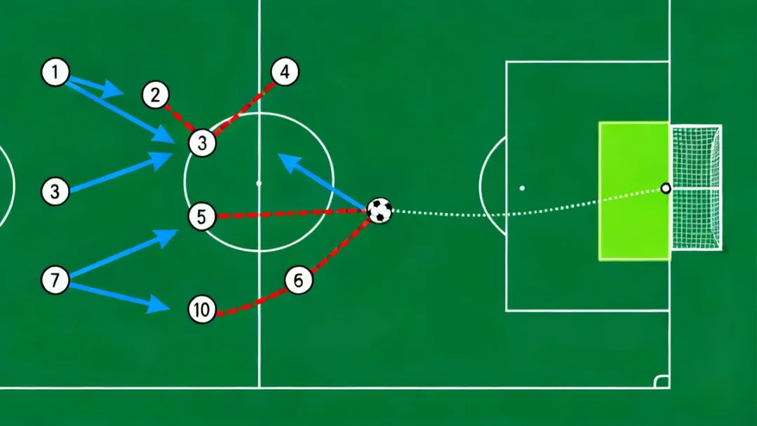 Tactical diagram, football goal analysis, player movement, strategic play