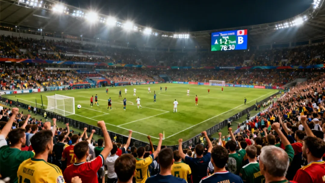 Packed stadium with dramatic comeback unfolding during 2026 European match