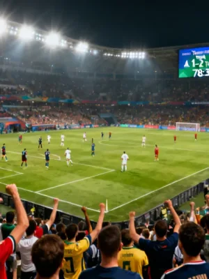 Packed stadium with dramatic comeback unfolding during 2026 European match