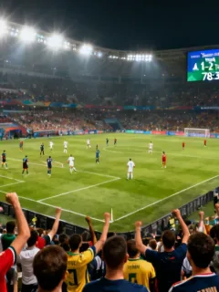 Packed stadium with dramatic comeback unfolding during 2026 European match