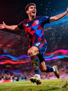 Football player celebrating a debut goal in a European match