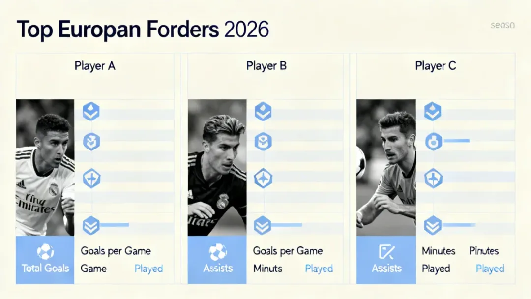 Statistical comparison of 2026 top European football forwards' goal-scoring records.