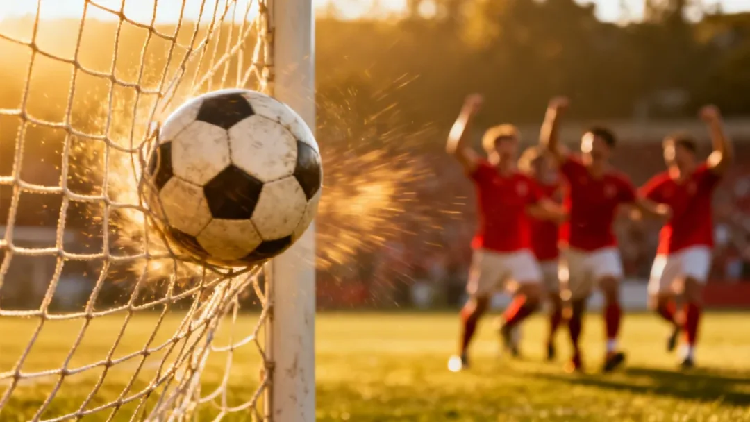 Football hitting the net during a crucial match, symbolizing a decisive goal.