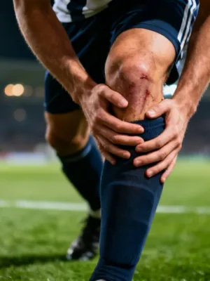 Injured football player on field, financial impact of star player injury