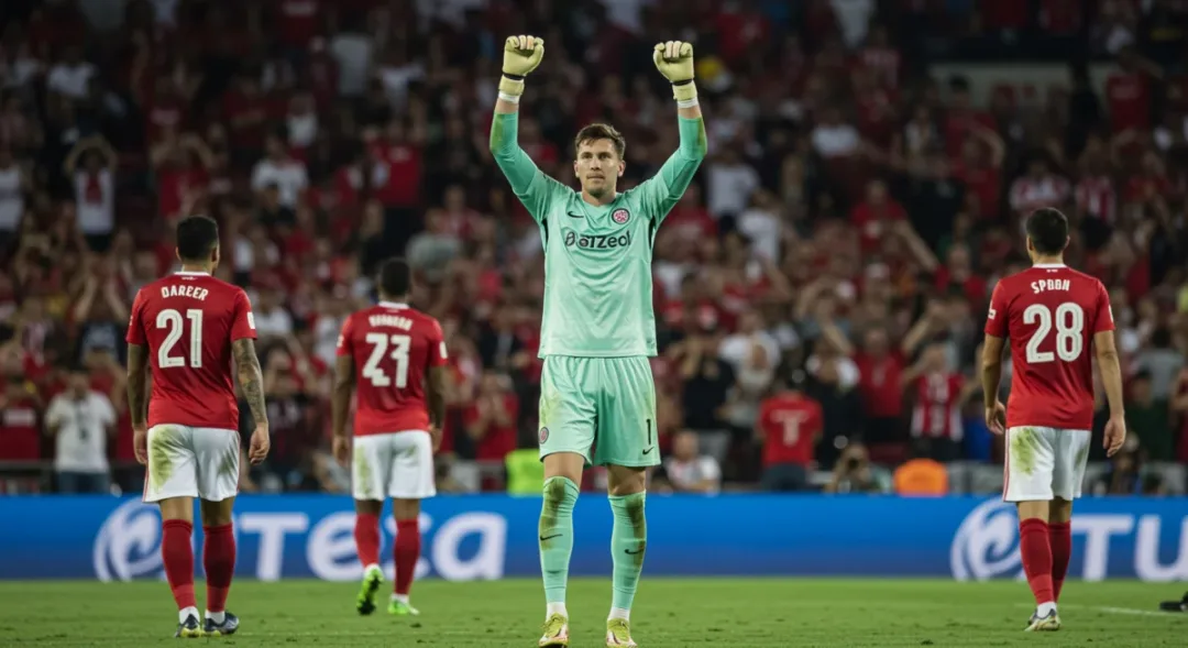 Goalkeeper celebrating a crucial save with teammates