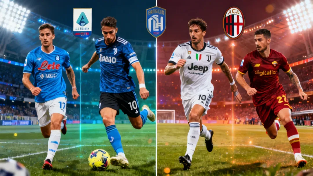 Four prominent young European players in Serie A jerseys, each representing their impact on Italian football.