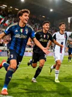 Emerging European football stars celebrating a goal in Serie A, captivating U.S. fans.