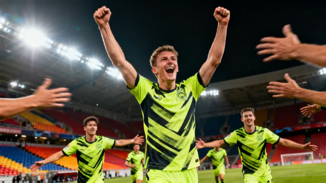 European attacking midfielder celebrating a goal