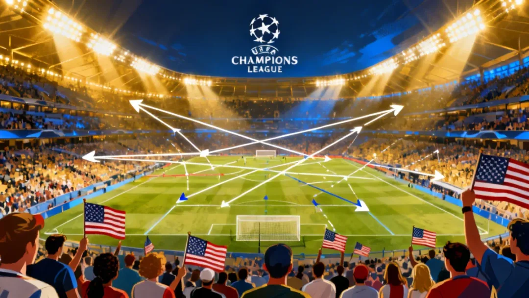 Dynamic illustration of 2026 Champions League tactics impacting American viewers