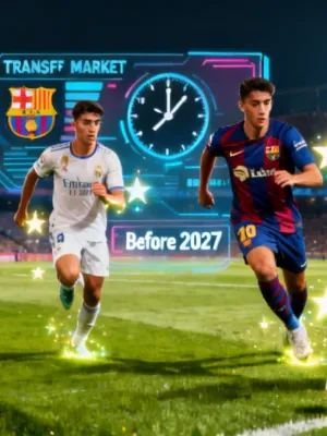 Four promising young La Liga footballers, symbolizing future transfer moves.