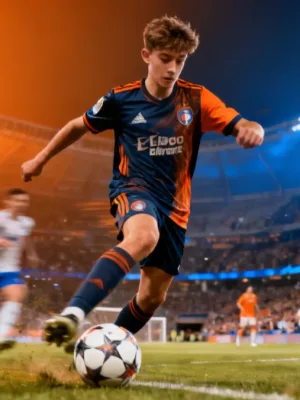 Young midfielder poised for breakout season in Europe, focused on the ball.
