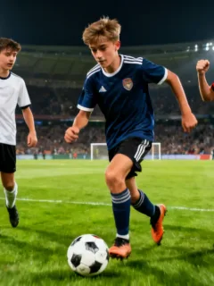 Dynamic image of three young European football captains demonstrating leadership on the field, poised for 2026 success.