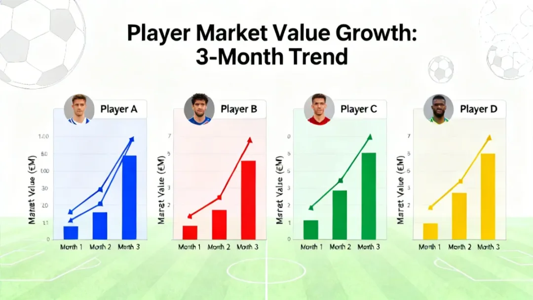 Data visualization depicting the rising market values of four European forward players.