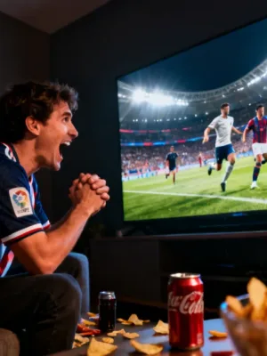 Dedicated U.S. fan watching European football at dawn