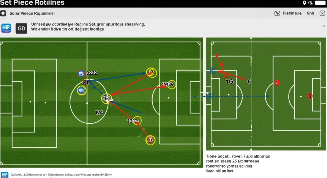 Tactical diagram showing a successful corner kick routine leading to a headed goal.