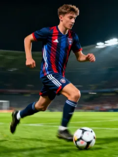 Dynamic football player in action, showcasing agility and skill on the pitch.