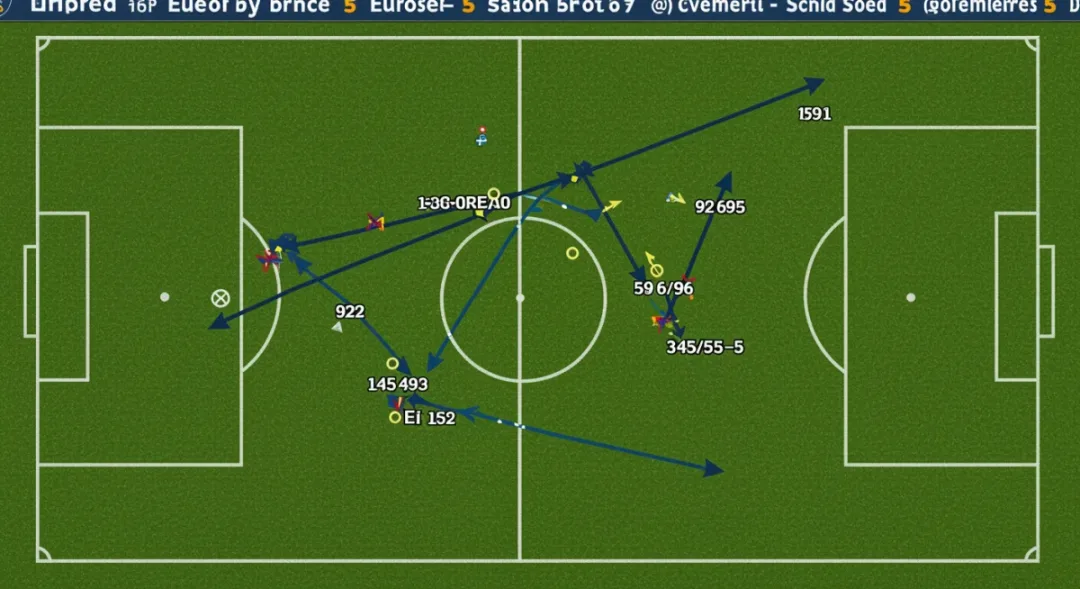 Tactical overhead view of football pitch showing complex play setup in a European match.
