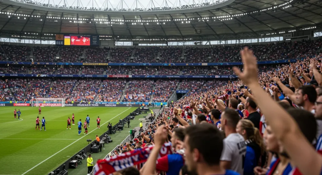 Dynamic European football stadium with blurred player action, capturing early 2026 match excitement.
