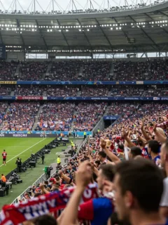 Dynamic European football stadium with blurred player action, capturing early 2026 match excitement.