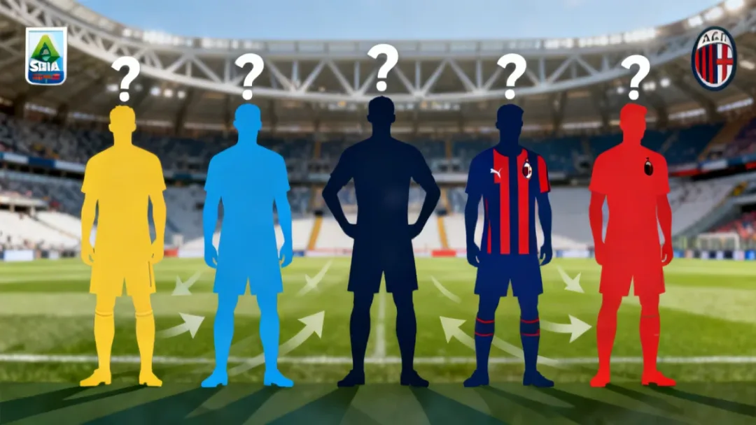 Five player silhouettes representing anticipated Serie A transfers by 2026