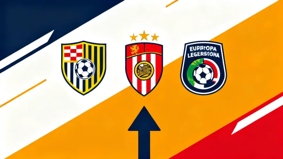 Three diverse European football crests symbolizing rising underdog teams.