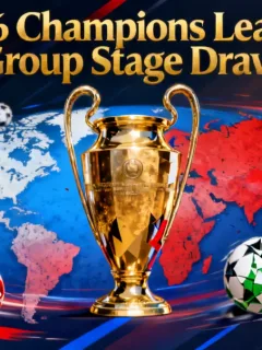 Champions League trophy with world map overlay, symbolizing the intense 2026 group stage draw and its impact on US soccer.