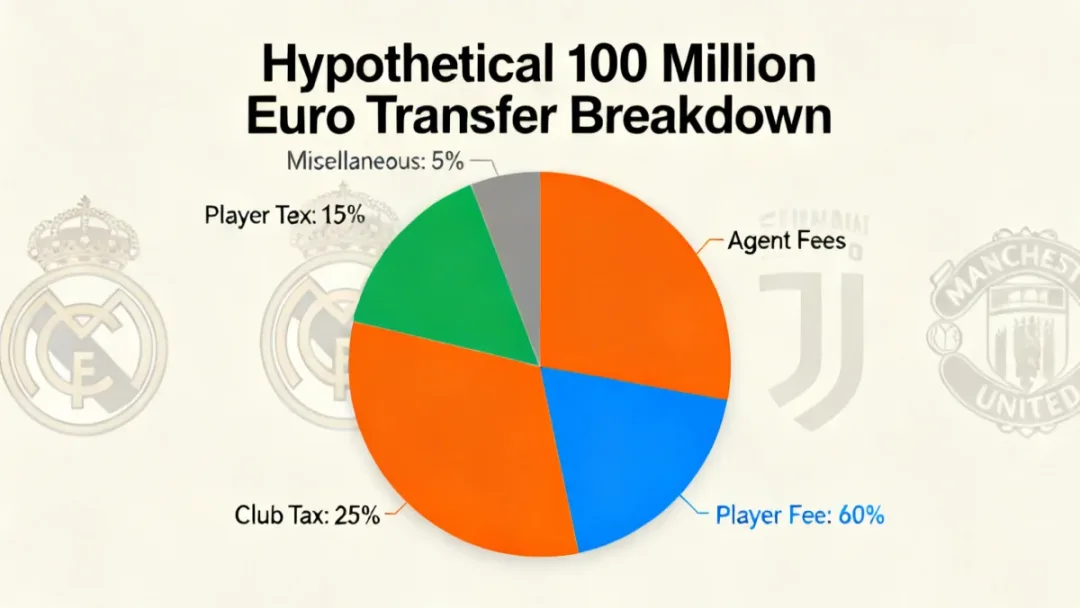 Infographic showing a 100 million euro football transfer budget breakdown, with a focus on agent fees