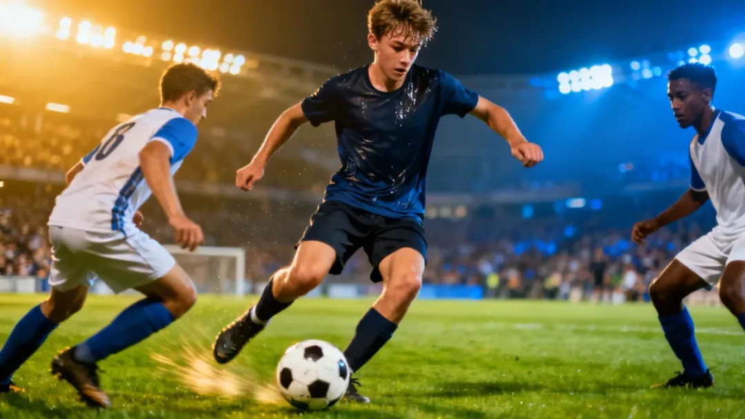 Young European footballer demonstrating exceptional skill on the field, embodying a rising star in 2025.