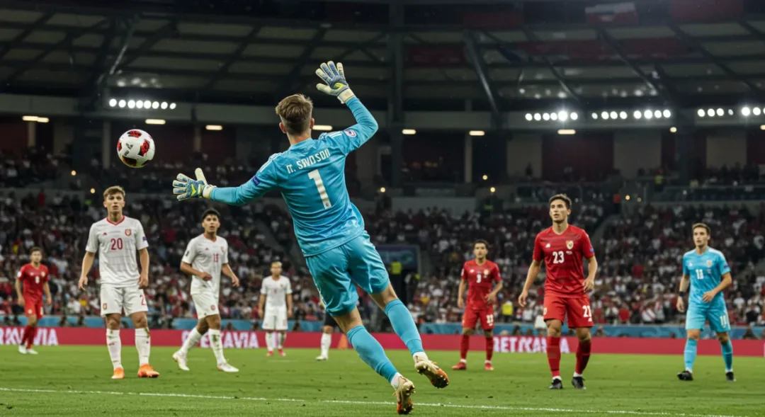 Goalkeeper making an incredible save in a European championship, a defining individual moment.
