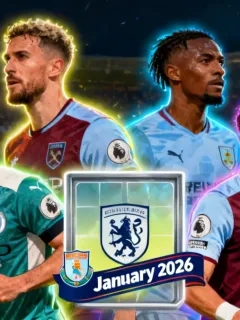 Four high-profile football players targeted by Premier League clubs for the January 2026 transfer window, against a stadium backdrop.