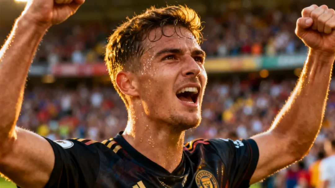 Football player celebrating a goal with passion and determination