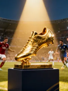 Golden Boot trophy with top European football players in action