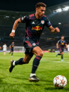 Dynamic full-back dribbling in European football match