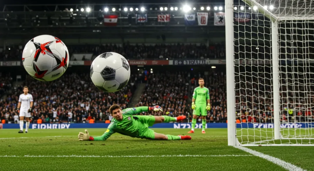 Football hitting the net after a powerful free-kick goal