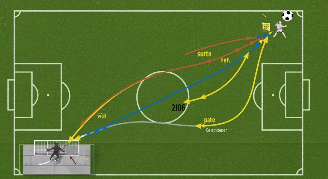 Tactical diagram illustrating a curled free-kick trajectory