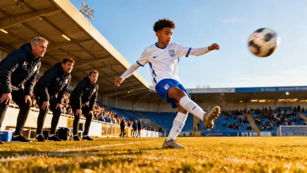 American midfielder showcasing skill in European youth academy match
