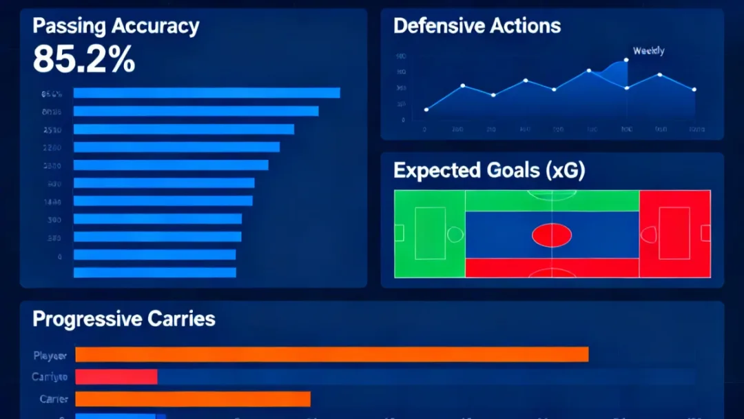 Player performance metrics dashboard showing key data points for modern football scouting.