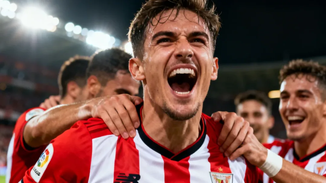 Player celebrating a crucial late goal in a European match