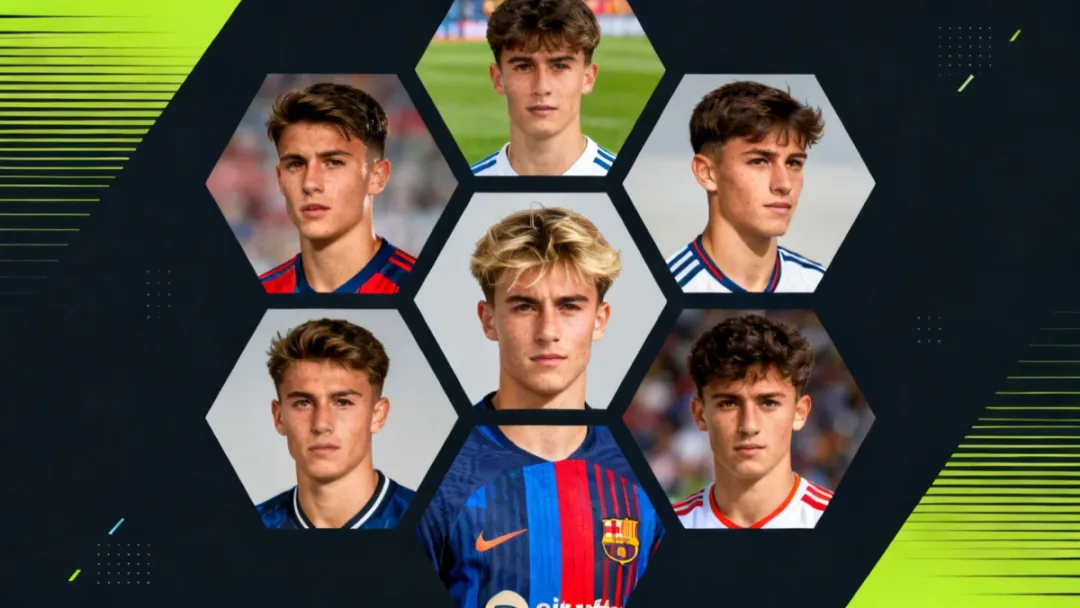 Collage of six promising under-21 European football players