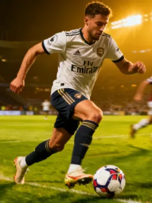 Dynamic full-back dribbling forward on a football pitch, embodying modern tactical role