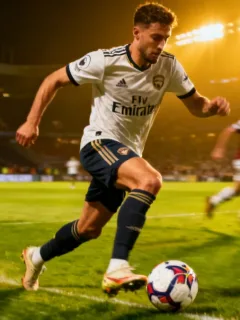 Dynamic full-back dribbling forward on a football pitch, embodying modern tactical role