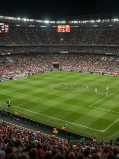 Vibrant football stadium with cheering fans and digital displays