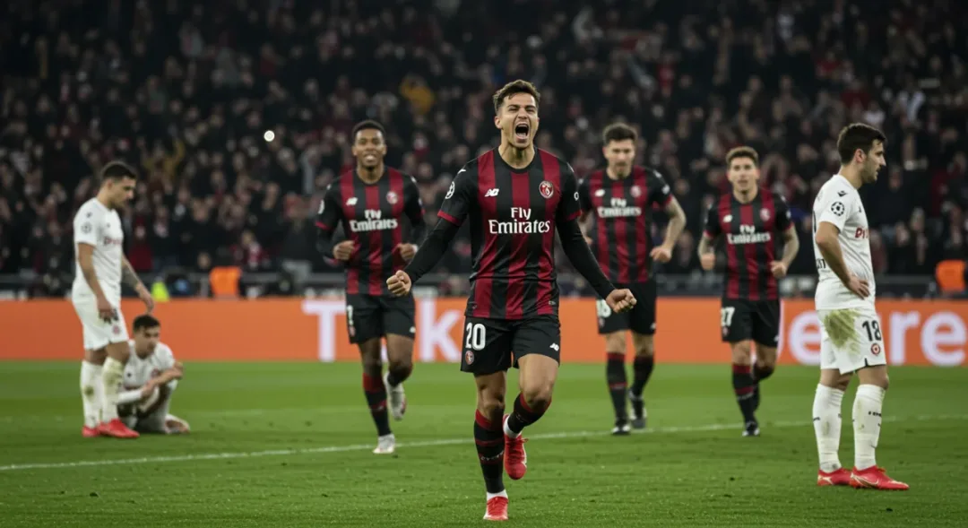 Goal celebration in a heated European derby match