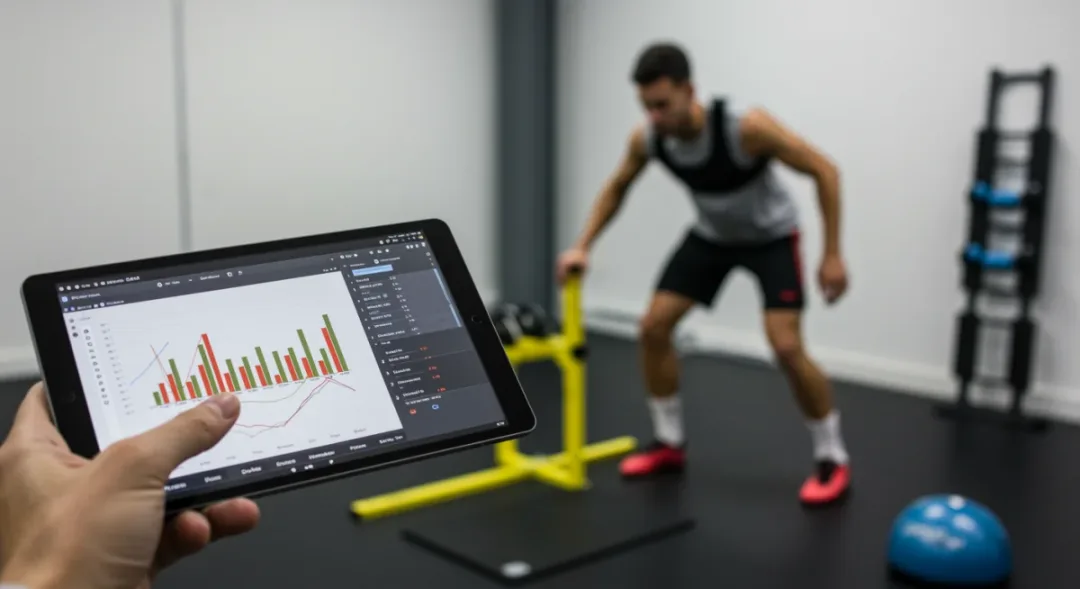 Sports scientist analyzing player performance data for injury prevention