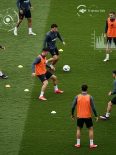 European football players training with advanced injury prevention technology