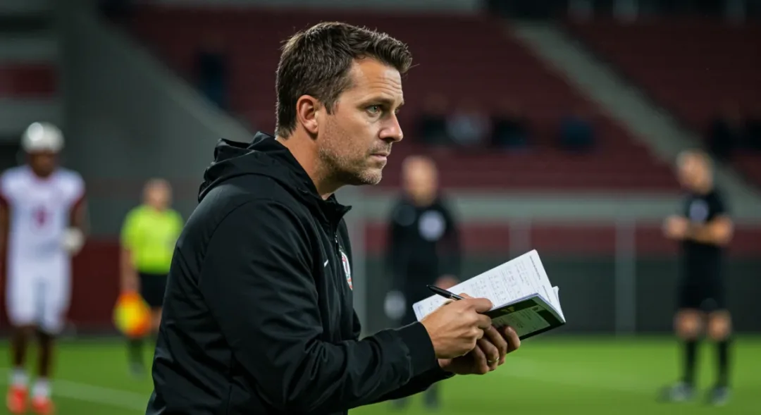 Football coach making decisive tactical adjustments during a game