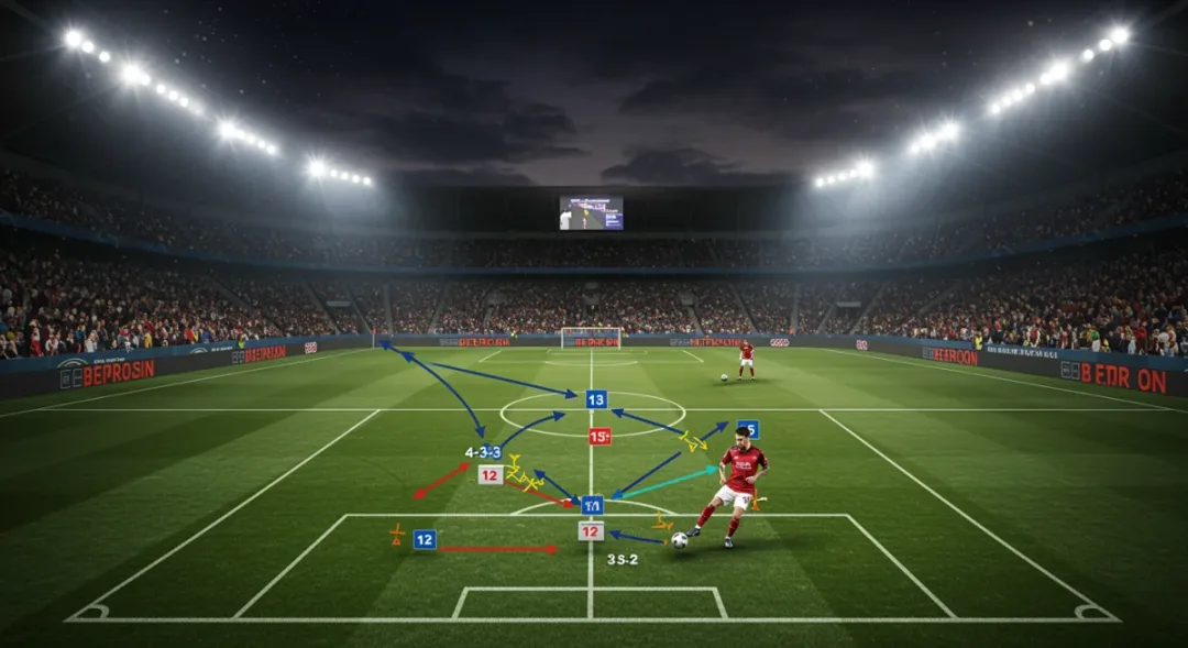 Dynamic football formation shift on a tactical board leading to a game-winning goal