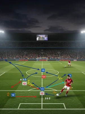 Dynamic football formation shift on a tactical board leading to a game-winning goal
