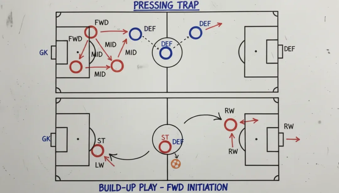 Football tactical board showing pressing strategy