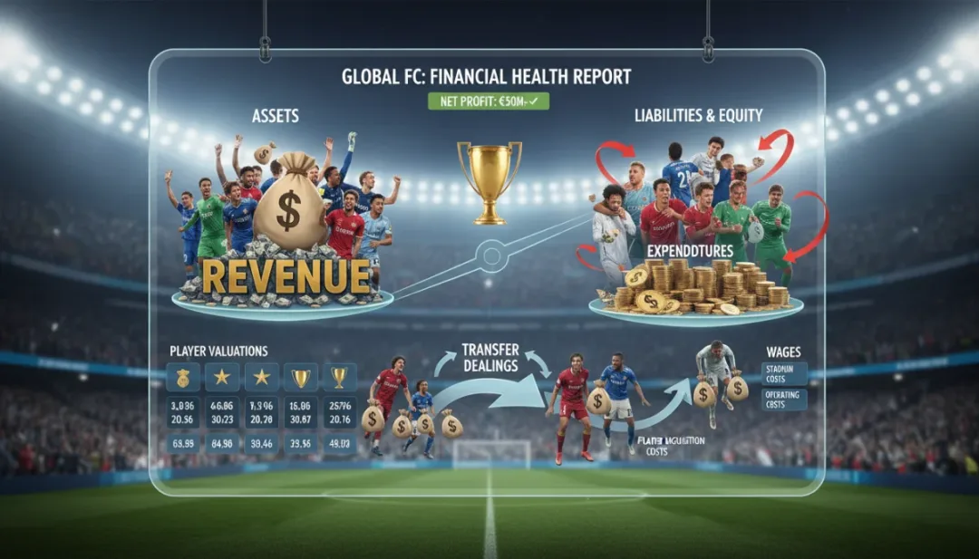 Financial breakdown of a football club's revenue and expenditure for transfers